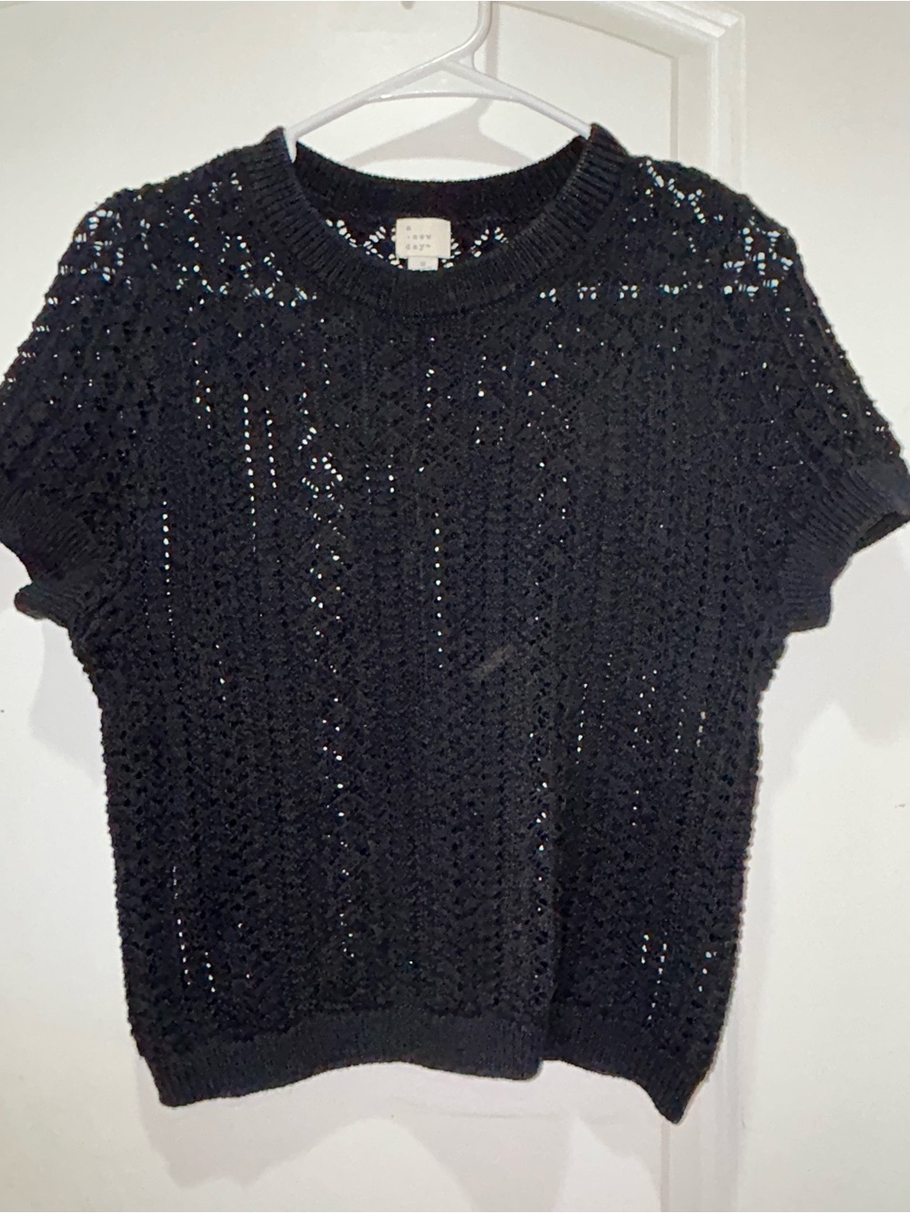 a new day Black Knit Short-Sleeve Crochet Sweater Top